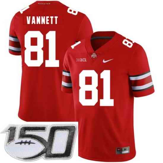 Ohio State Buckeyes 81 Nick Vannett Red Nike College Football Stitched 150th Anniversary Patch Jersey